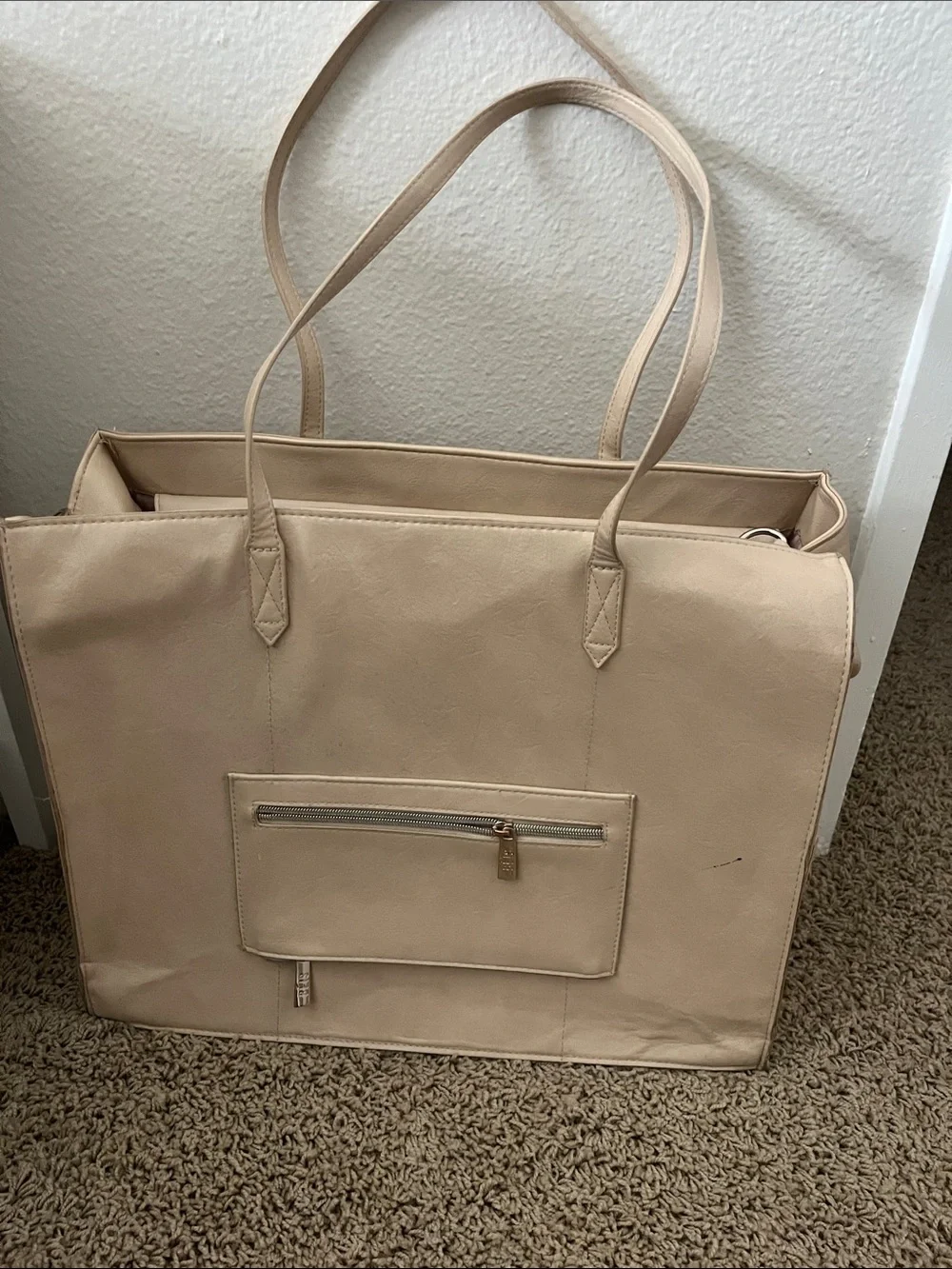 BEIS Neutral Beige Tote with Front Zip Pocket